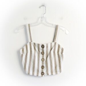 Lola's Room striped cropped top earthy cotton XS vertical wooden buttons lagen